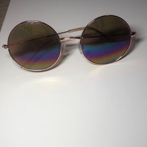 1 sunglass with rainbow on front,circle shape/1 clear glasses,heart shaped